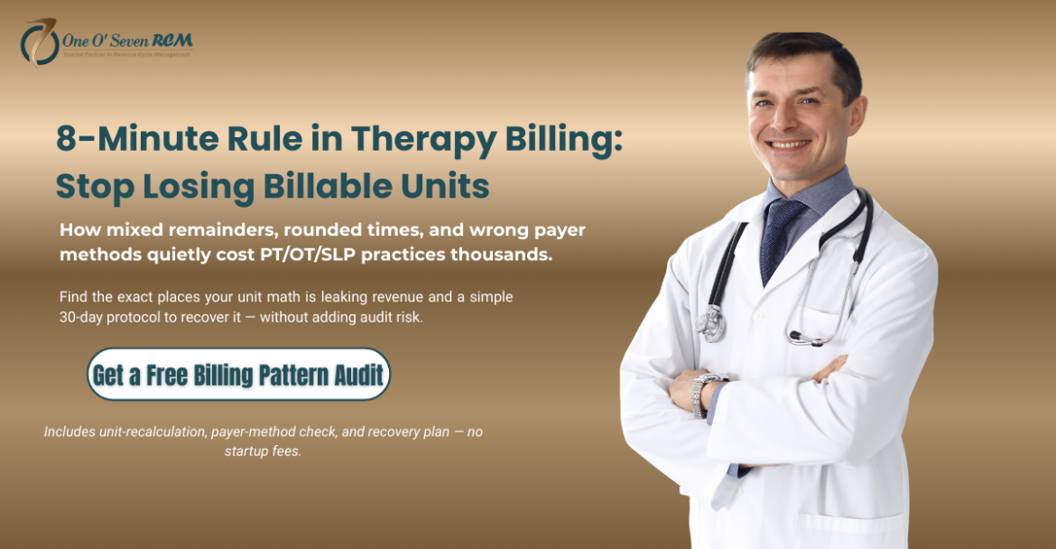 8-minute rule in therapy billing showing how PT, OT, and SLP practices lose billable units and how to fix calculation errors to recover revenue