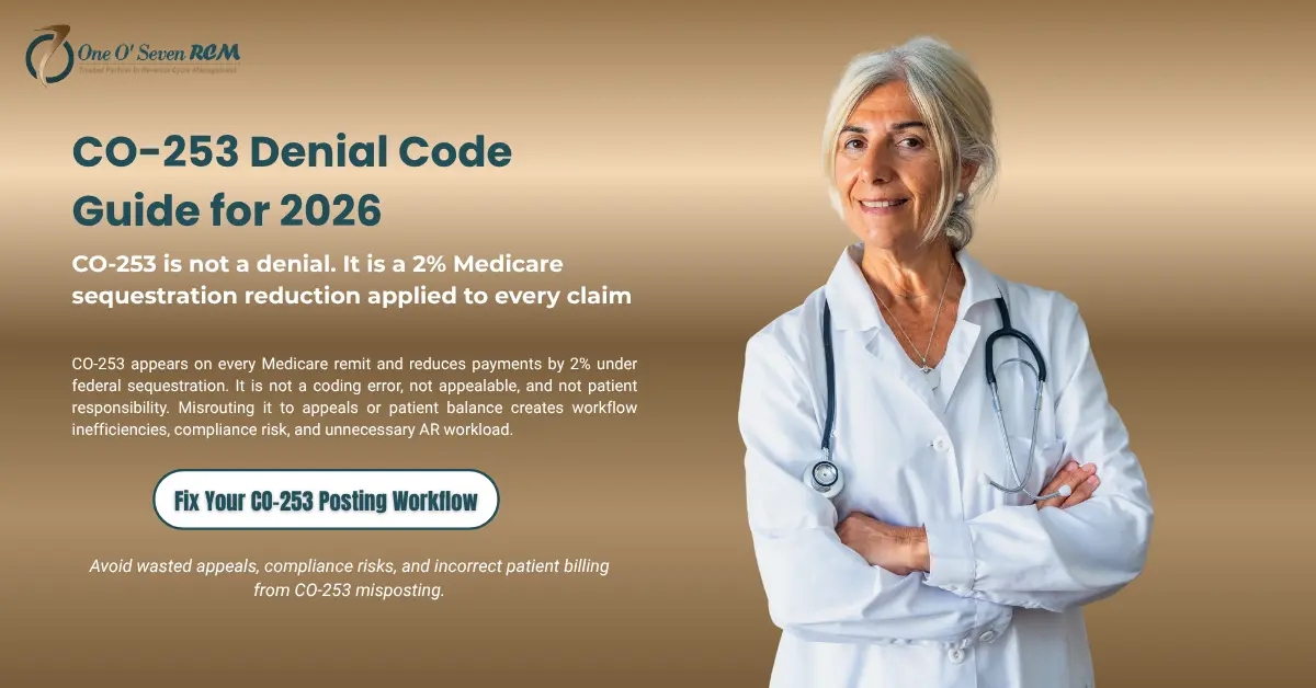 CO-253 denial code Medicare sequestration 2 percent reduction billing workflow and revenue cycle management 2026