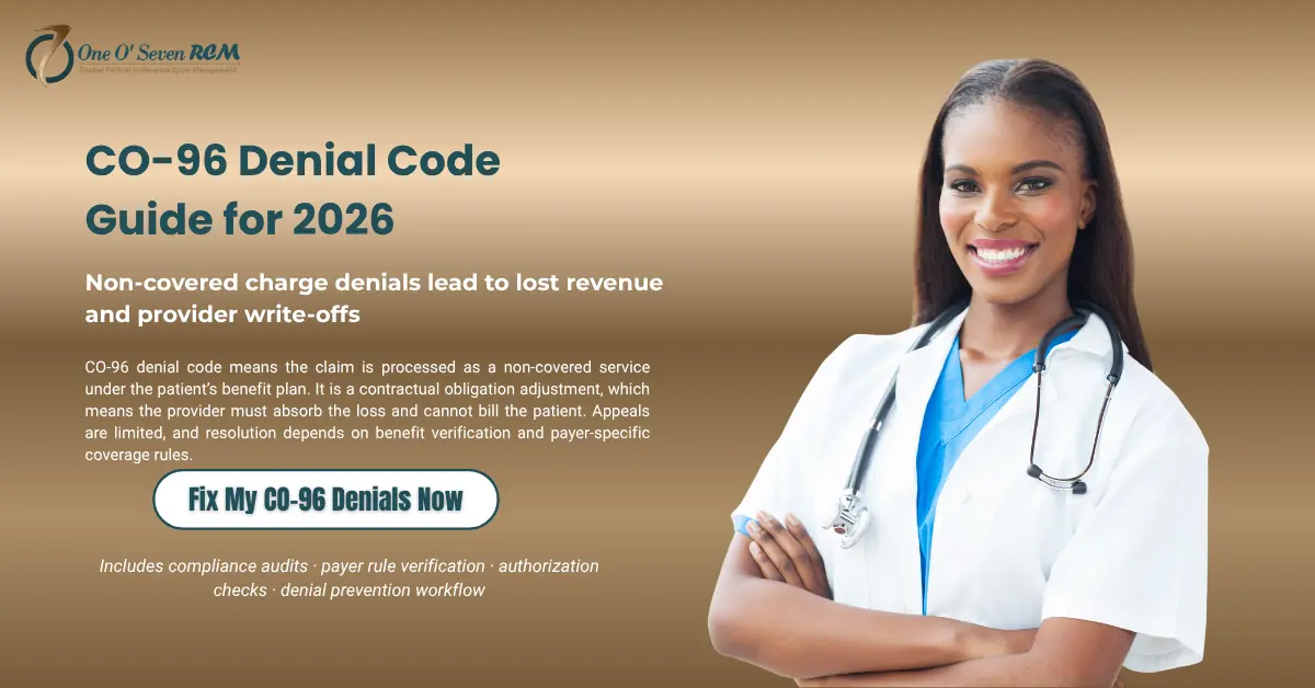 CO-96 denial code non covered charges explanation provider write off guide 2026